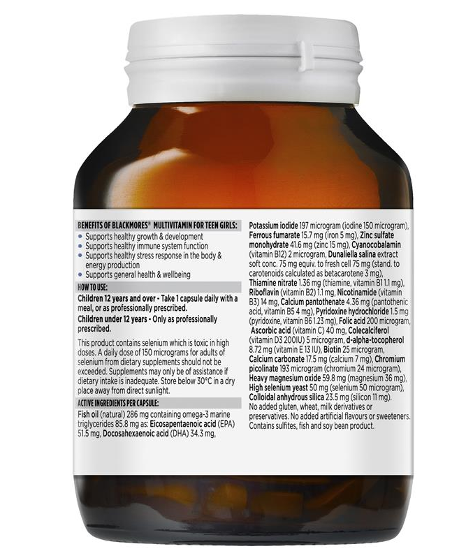 Blackmores 澳佳宝 青少年女生复合维生素 女孩补脑 Multivitamin for Teen Girls 60粒