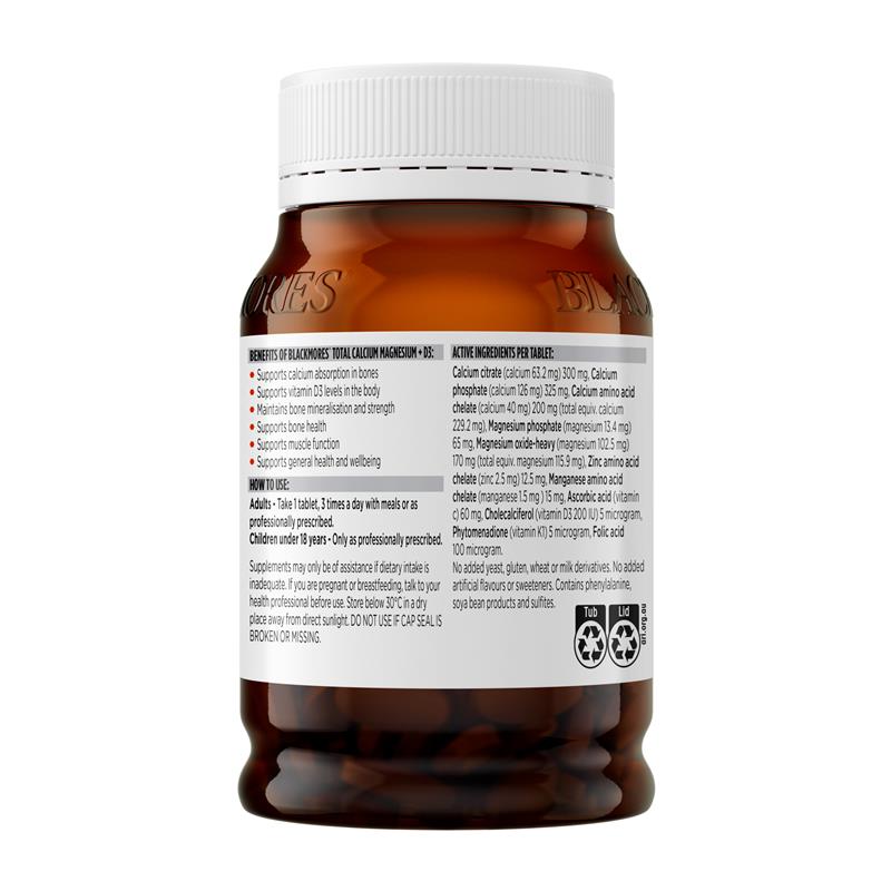 Blackmores 澳佳宝 活性钙镁片+维生素D3 Total Calcium Magnesium + D3 Bone Health Vitamin 200粒