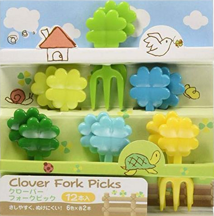 TORUNE Bento Lunch accessories MINI FORK PICKS GREEN CLOVER ( 便當水果叉 三叉款 12支 四葉草)