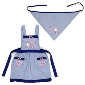 Sanrio 三麗鷗 兒童圍裙+三角巾 hello kitty 藍條紋 130cm