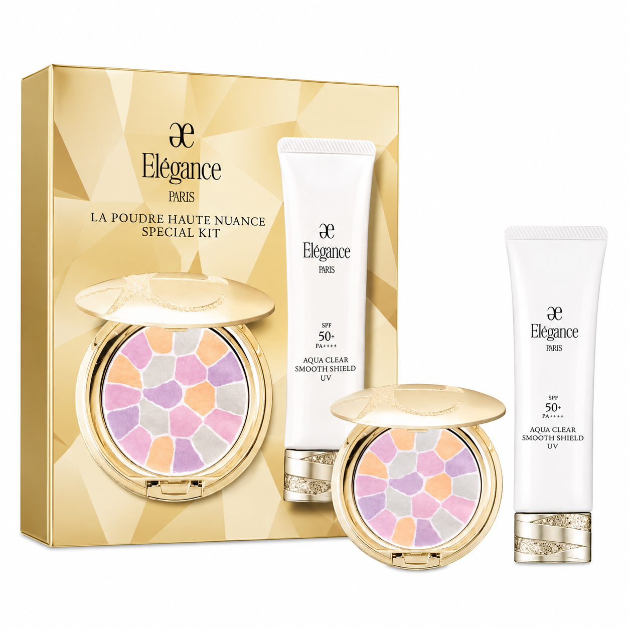 Elegance La Poudre Haute Nuance 01 8.8g & Aqua Clear Smooth Shield UV SPF50+ PA++++ 50g（E大餅便攜裝&水感晶透防曬）
