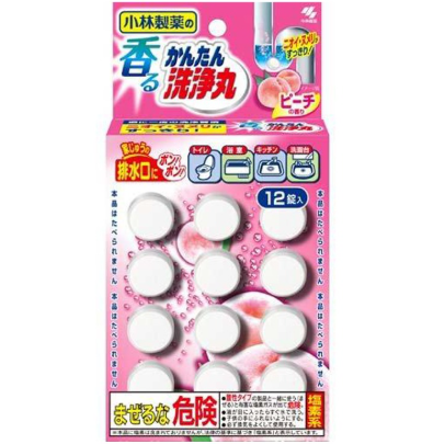 Kobayashi Easy Clean Drain Cleaning Deodorant Tablets Peach 12 Pack (小林製藥 管道疏通丸 蜜桃)