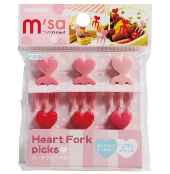 Torune Bento Lunch Accessories Food Picks Pink Red Heart Shape ( 便當水果叉 三叉款 12支 粉紅愛心)
